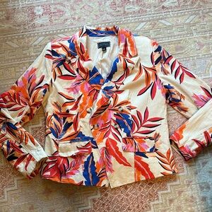 G by Guiliana Medium Linen Blazer Black Label Colorful Floral Blazer NWOT